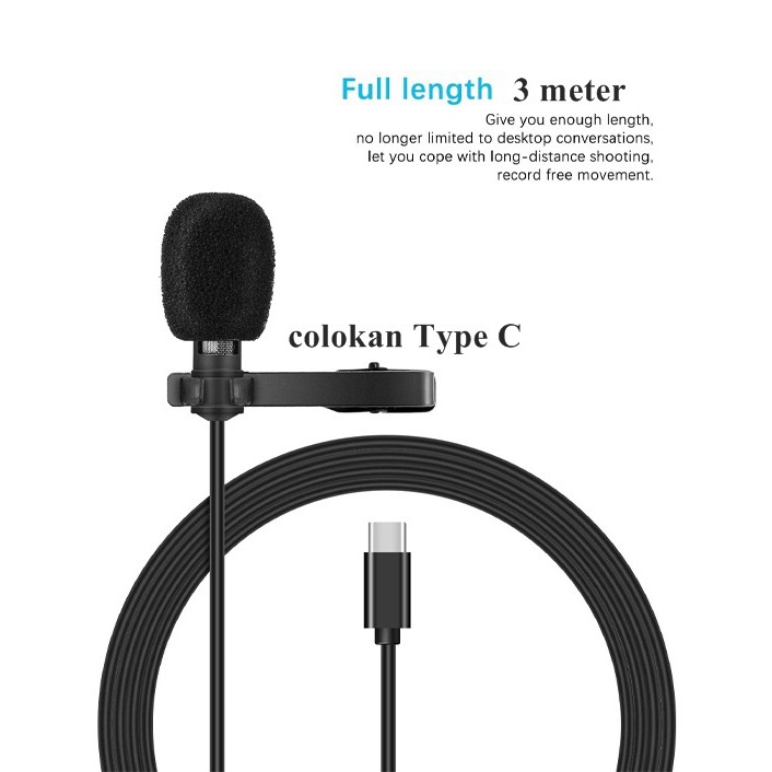 Mic youtuber Mikrofon Youtuber Mic Clip-on Type-c 3m Untuk Android Mic Vloger