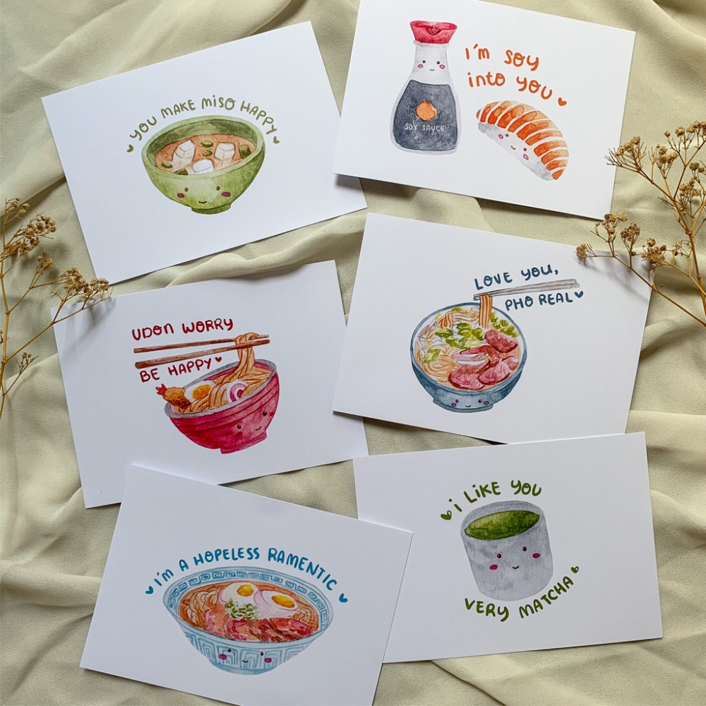 

STAMP AND PAPERS Food Pun Series Postcard / Kartu Pos Ilustrasi