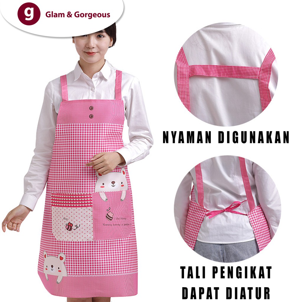 Apron Celemek Masak Barista Dapur Motif Beruang Waterproof CM010