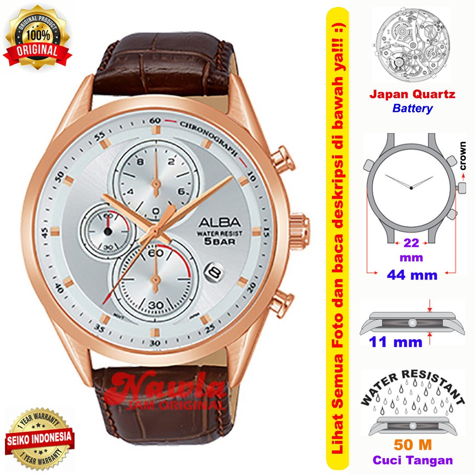 Alba Quartz AM3430X1 Chronograph Leather - Jam Tangan Pria AM3430