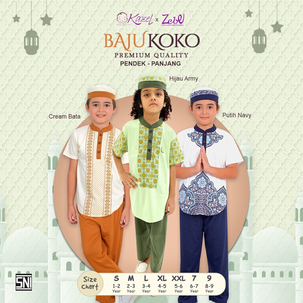 PROMO 7.7 PROMO LEBARAN KAZEL BAJU KOKO + PECI ANAK BAJU LEBARAN X ZEBE SETELAN BAJU KOKO ANAK + PECI PREMIUM QUALITY PAKAIAN MUSLIM BAJU LEBARAN ANAK LAKI LAKI 1 - 9 TAHUN