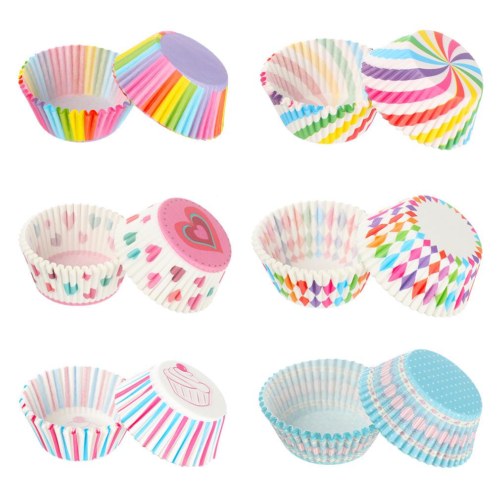 Solighter 100Pcs Kertas Pembungkus Cupcake / Muffin Warna-Warni Anti Minyak