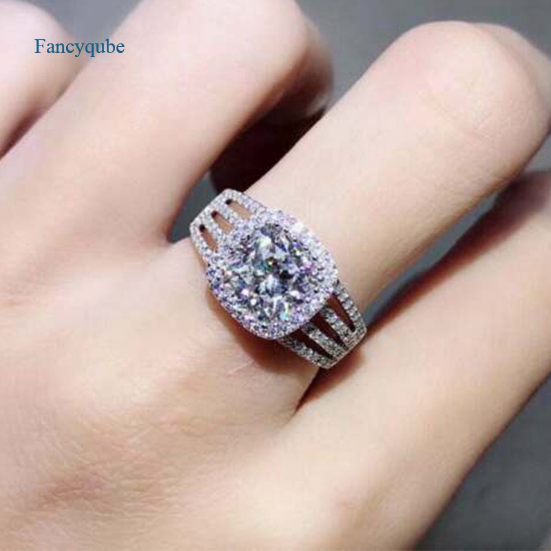 Fancyqube Cincin Wanita Hias Cubic Zirconia Untuk Pernikahan