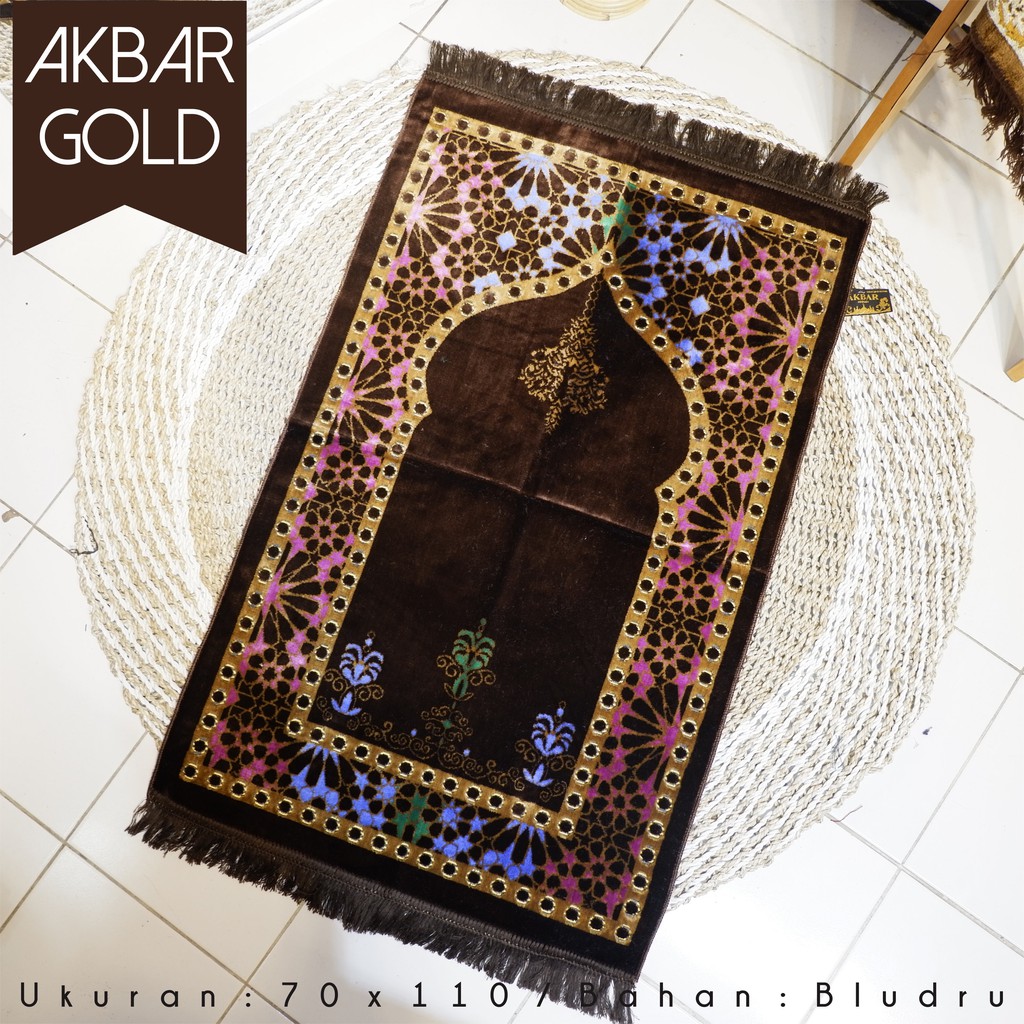 Sajadah Turki Premium super spiegel AKBAR GOLD ,Bulu halus jahitan rapi uk 70 x 110