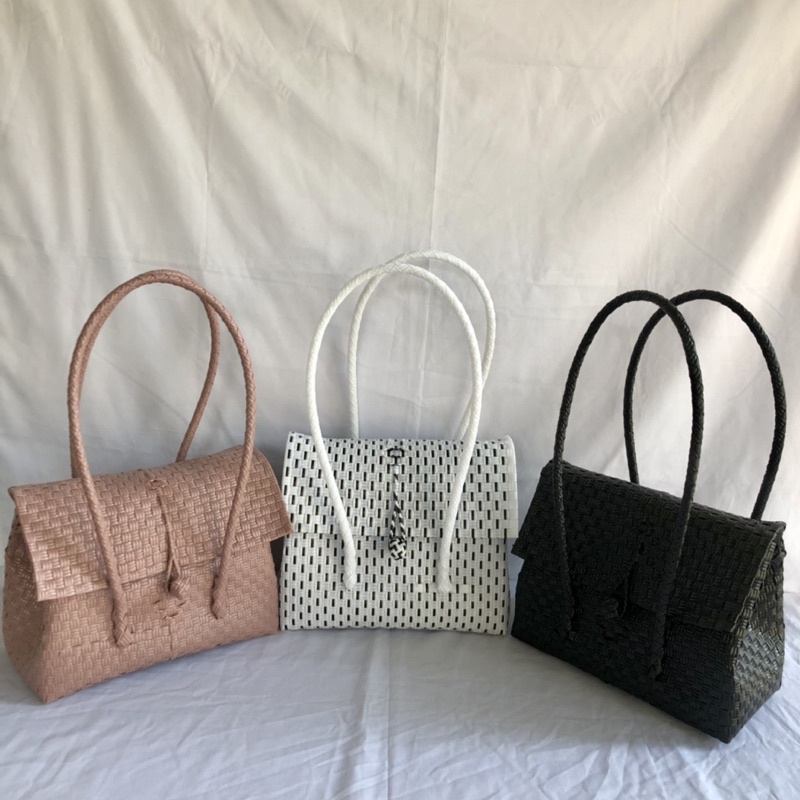 Tas Anyam Premium/ Tas Anyaman Plastik / Tas Jali Pelangi Tas Anyaman Jali Tutup Premium Termurah/G