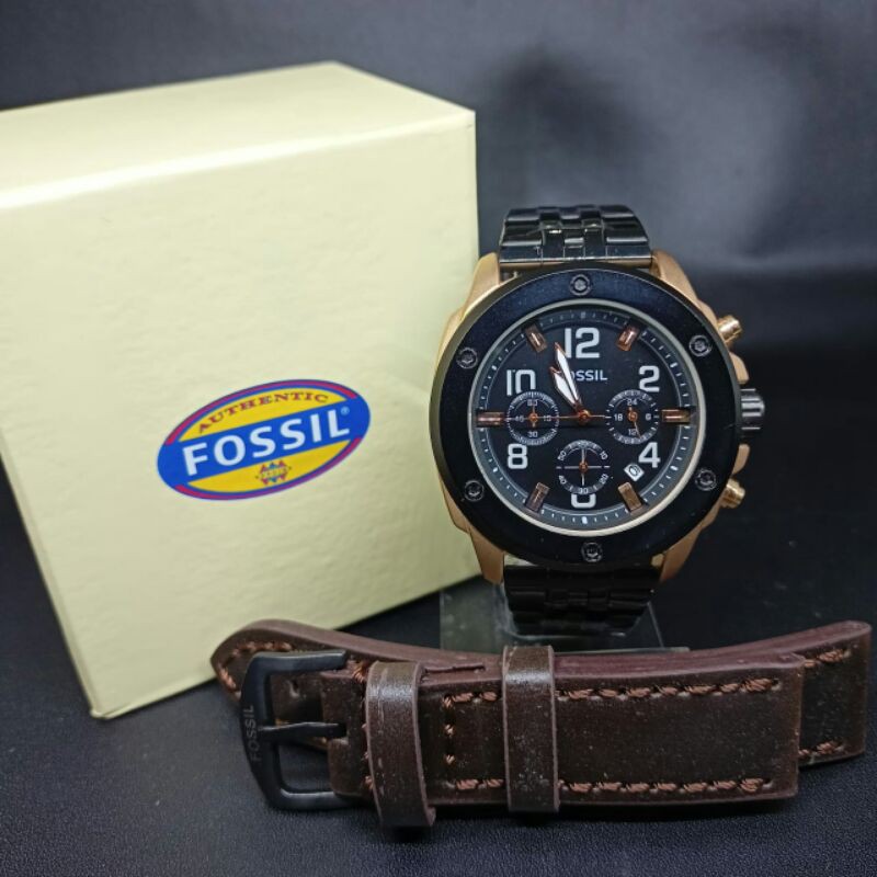 Fossil Chronograph Free Strap Leather Jam Tangan Pria Include Box