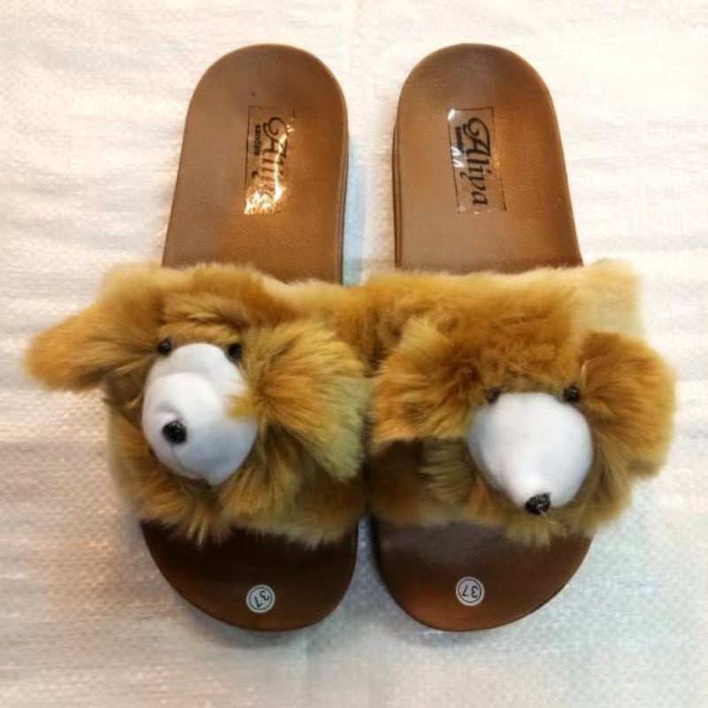 Sandal bulu boneka import sandal wanita sandal kokop bulu