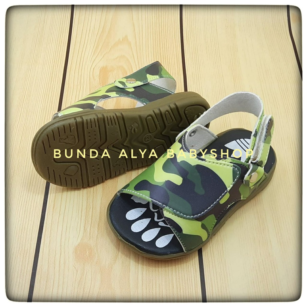 Sendal Anak Laki Laki Usia 1 Tahunan Size 22 Alas Karet - Sendal Anak Cowok Alas Karet Loreng HIJAU Army Anti Licin