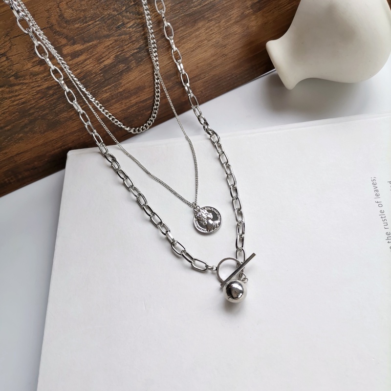 Multilayer Necklace Accessories Personality Round Head Pendant Trendy