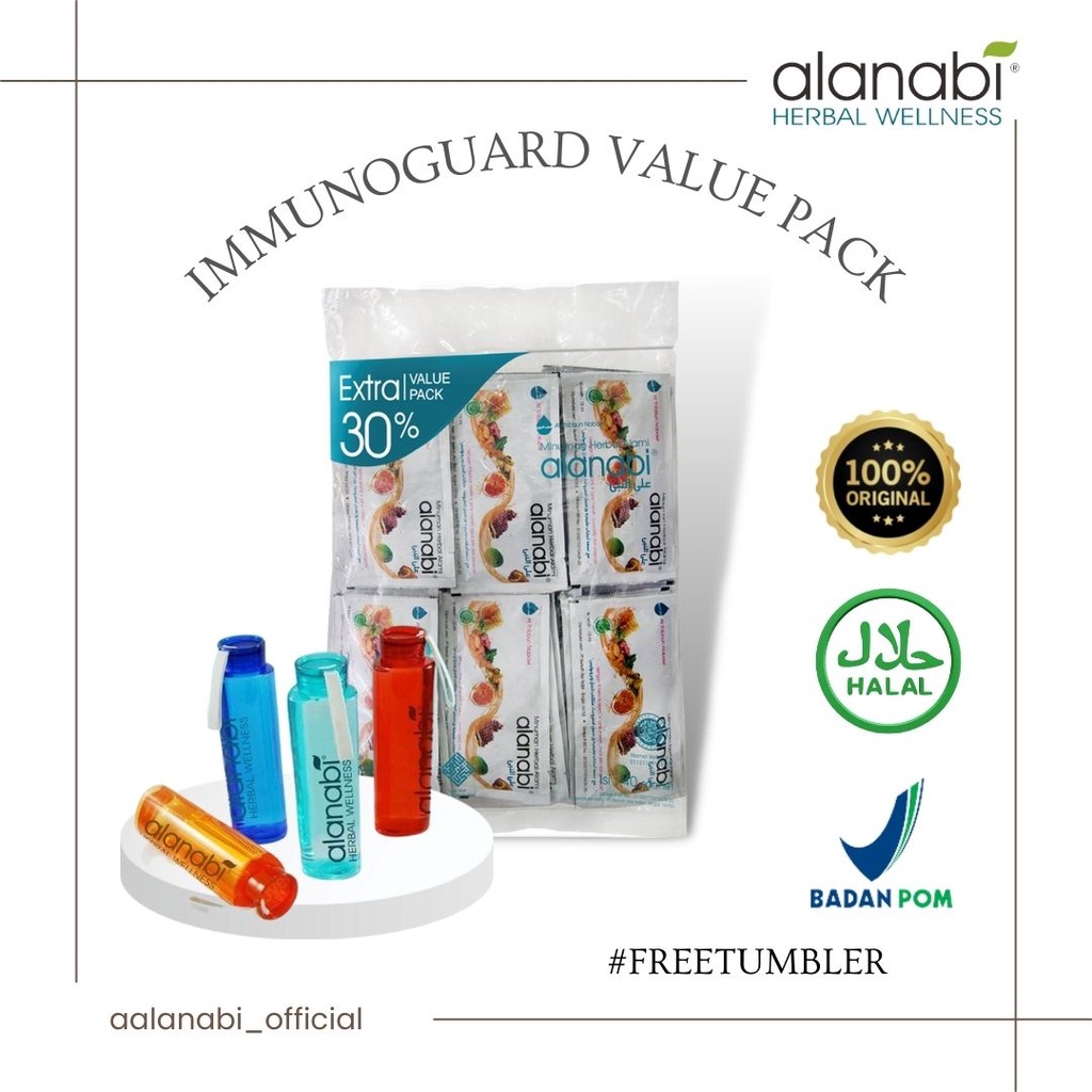 

[ALANABI] Imunoguard Value Pack Free Tumblr 15 ml (isi perbox 10 pocket x 40 sachet x 15ml) / Minuman Kesehatan Free Botol / Alanabi Immunoguard Halal BPOM