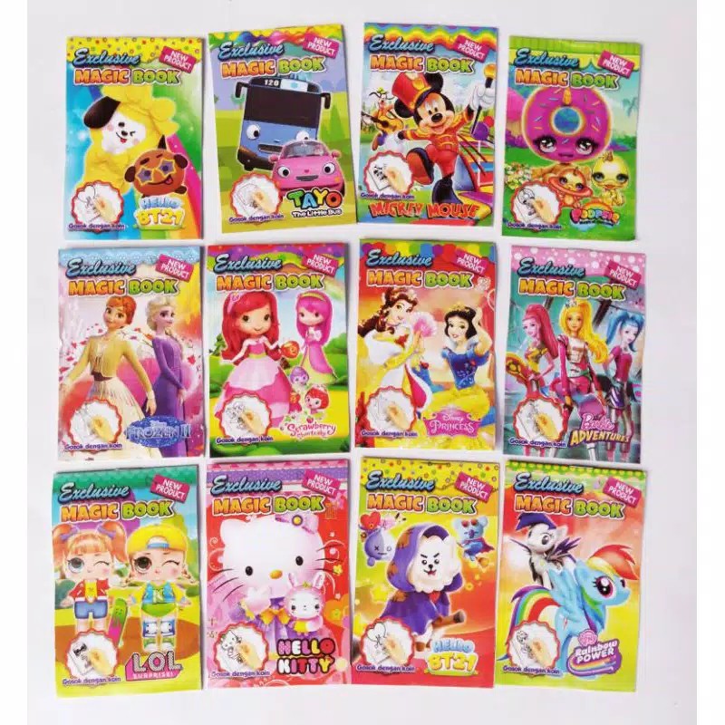 Buku Magic Mini BT21 Princess LOL HK Tayo Frozen Dll Menggosok Dengan Koin Murah Meriah