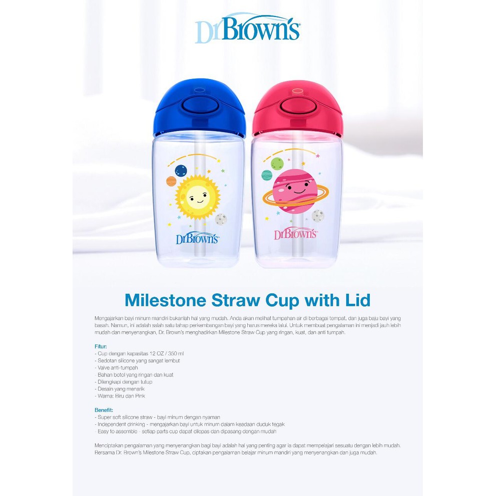 Dr. Brown's Milestone Straw Cup with Lid 350ml (Ready Pilihan Warna)