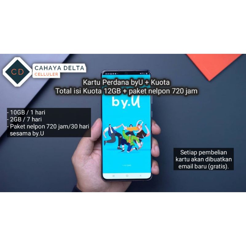 KARTU PERDANA By.U Jaringan Telkomsel Total isi Kuota 12GB + nelpon 720 jam + Sim Injector