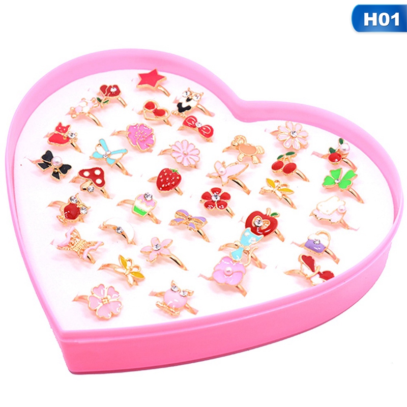 10 Pcs/Set Cartoon Children Rings Flower Animal Adjustable Alloy Kids Ring Size Random