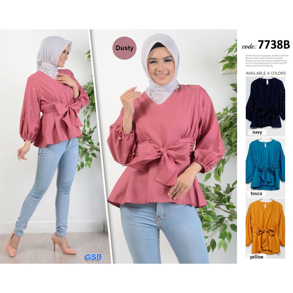 blus 7738b/atasan hijab muslim/blus hijab wanita/blouse syari cewek