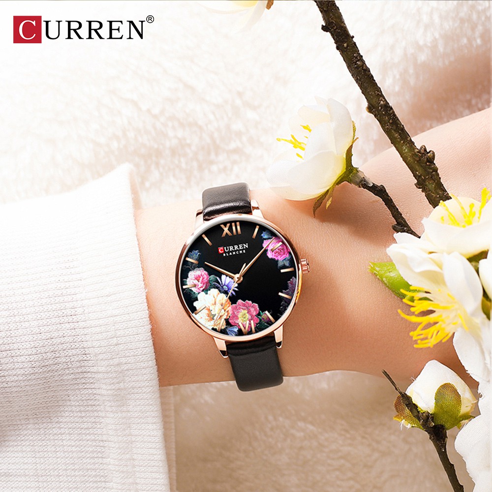 CURREN 9060 Jam Tangan Wanita Analog Tali Kulit Motif Vintage WATCHKITE WKOS