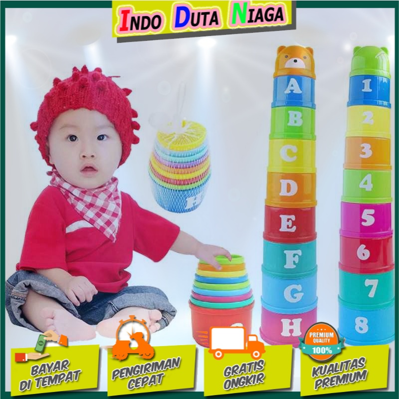 HARKO Mainan Edukasi Anak Tumpuk Cangkir Stack Cup Tower - 6M0O