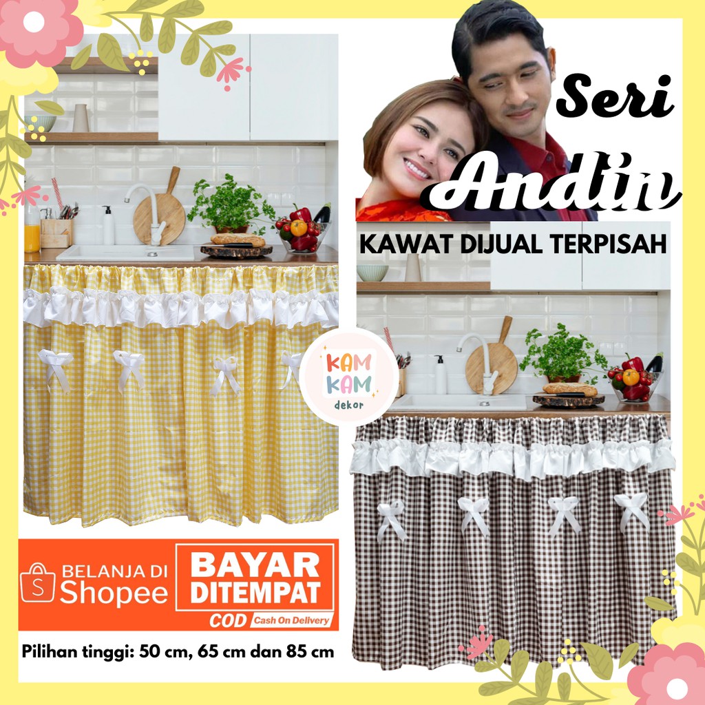 Andin - Gorden Kolong Dapur Pita Kotak Kuning Hitam Murah Tirai Kolong Dapur