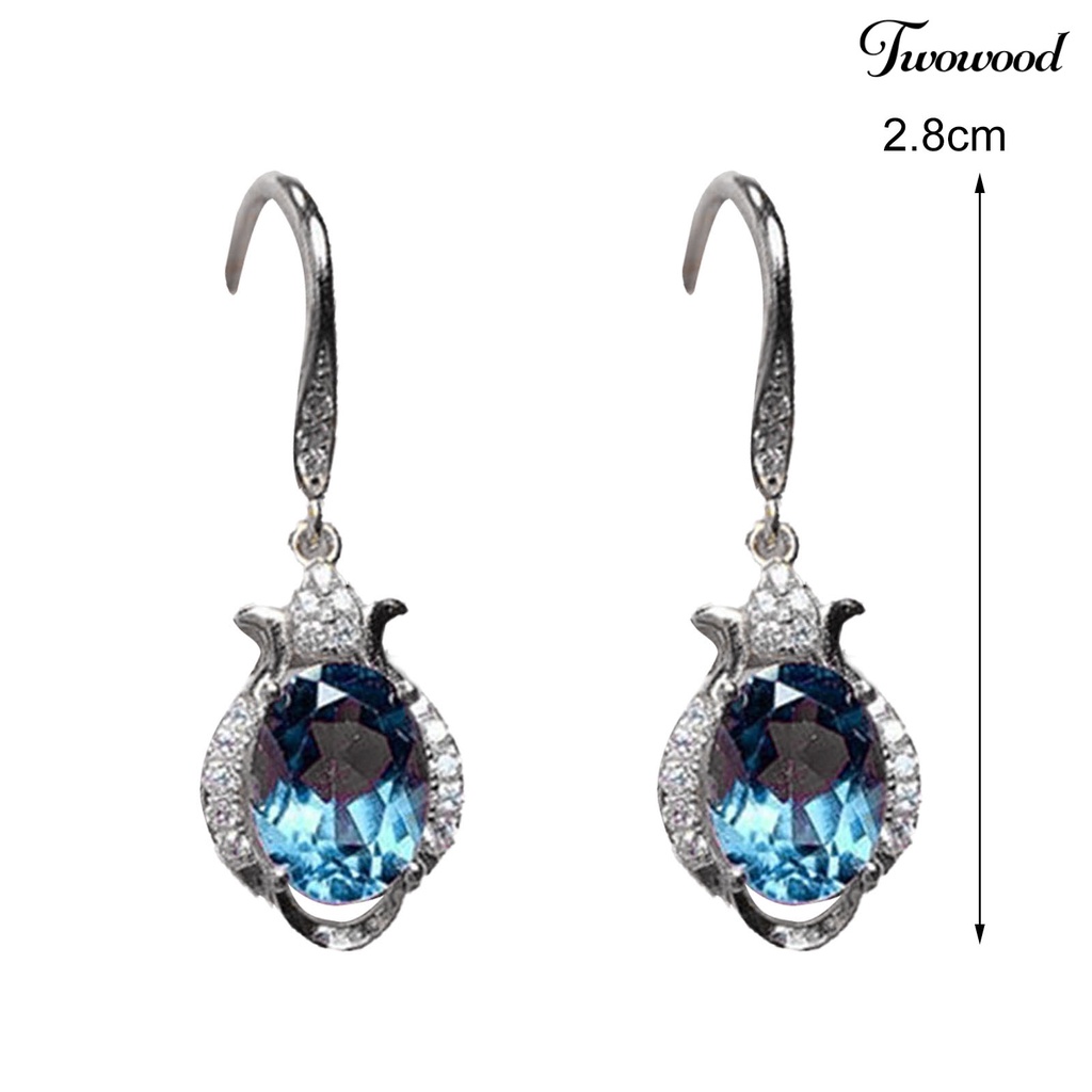 Twowood 1 Pair Hook Earrings Faux Topaz Rhinestones Ladies Bright Luster Long Lasting Drop Earrings for Wedding