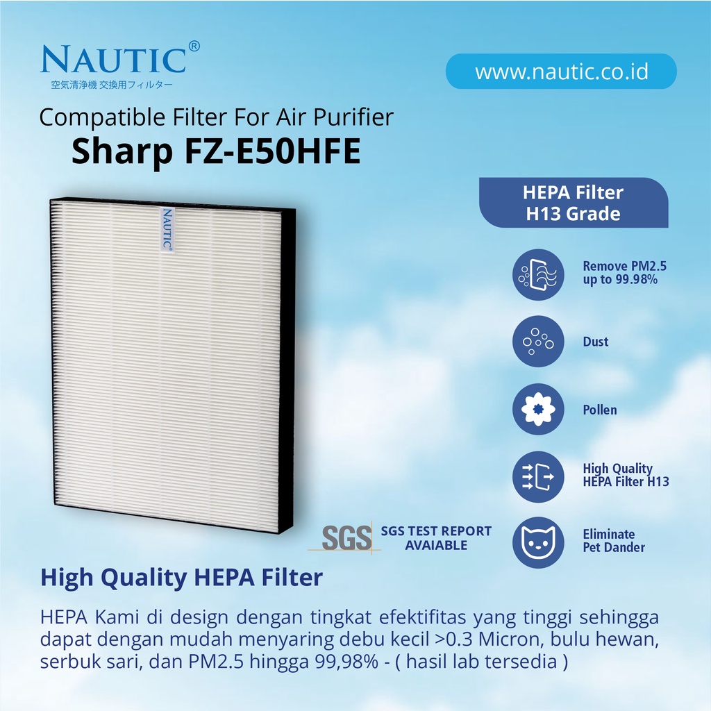 NAUTIC - Replacement HEPA Filter FZ-E50HFE For FP-E50-W/E50Y/E50TA