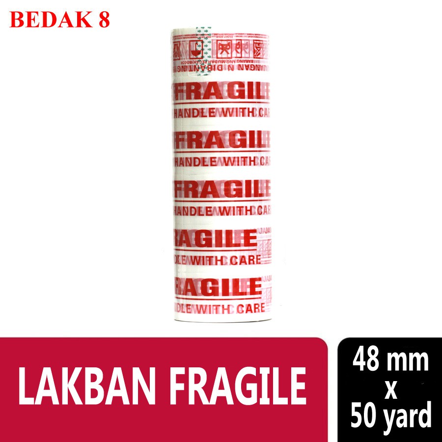 Lakban Fragile Merah/ Putih | Plakban Fragile | Isolasi Tape