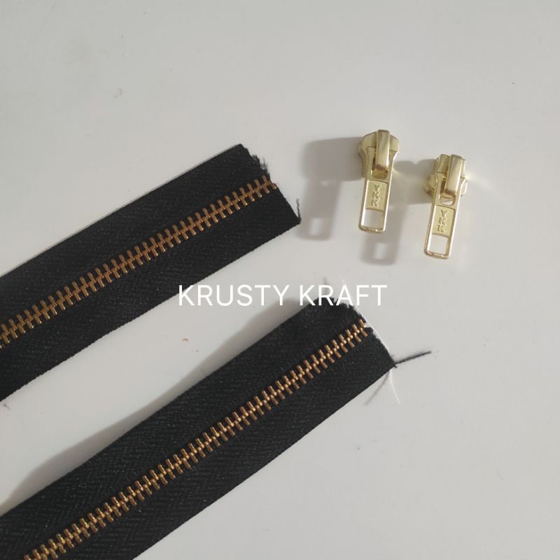 Zipper YKK Gold Meteran / Tambahan Zipper Gold Untuk Pouch dan Tas