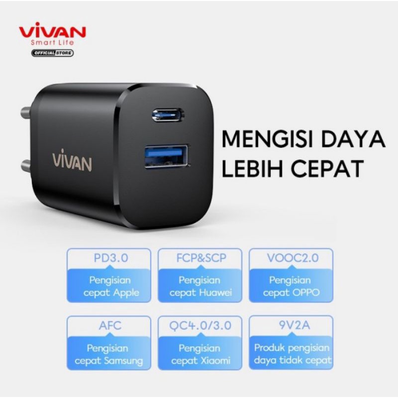 Vivan Charger 30 W Dual Port - Charger Vivan Power Super 30 QC 3.0+PD