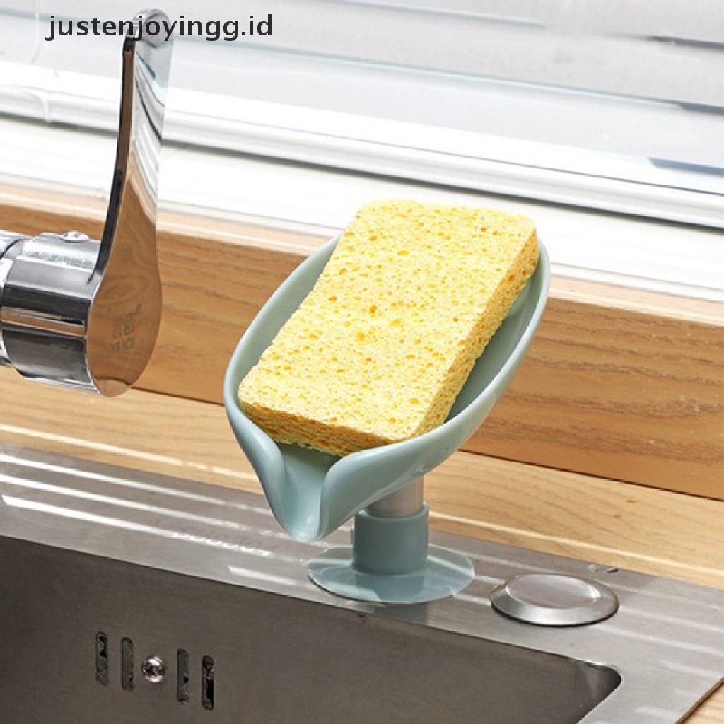 // justenjoyingg.id // Leaf Shape Soap Box Drain Soap Holder  Bathroom Soap Holder sponge Storage Plate ~