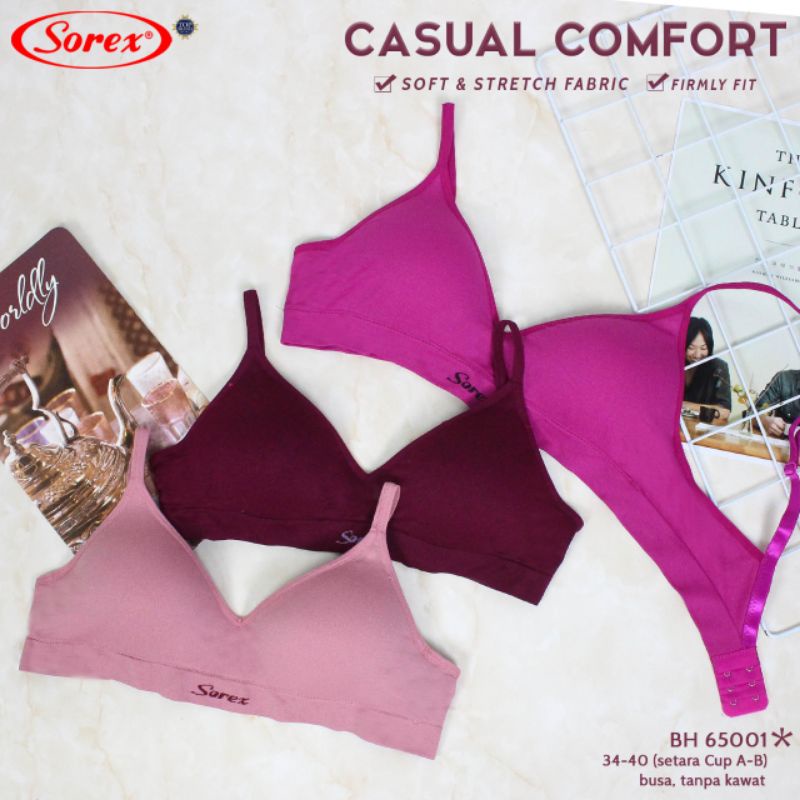 Bra Sorex 65001 Busa Tipis Tanpa Kawat Size 34-40 Kait 2 / Bh Sorex 65001 / Bh Casual Comfort 65001 / Sport Bra Sorex 65001