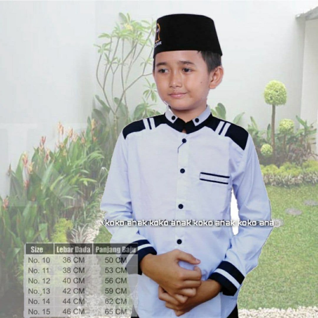 ELRUMI koko anak kekinian motif terbaru adidas kombinasi warna putih navi merah 8-15 thn fashion muslim anak laki laki-1