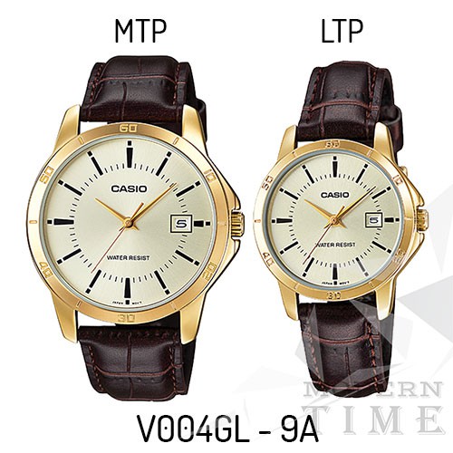 Casio Original MTP-V004GL / LTP-V004GL 9A (Jam Tangan Kulit Gold)