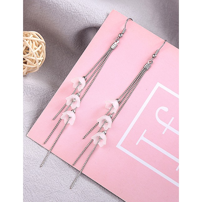 LRC Anting Gantung Fashion Silver Acrylic Flower Tassel Earrings F94053