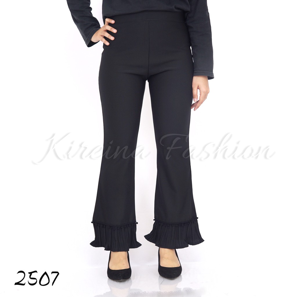 Celana Cutbray Scuba Wanita Scuba Pants Khusus Hitam | Kireina Fashion