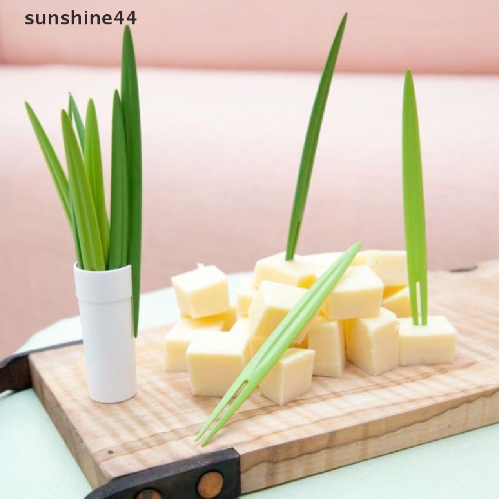 Sunshine 10PCS Garpu Buah / Dessert / Salad Bentuk Nanas / Kaktus / Daun Bahan Bambu