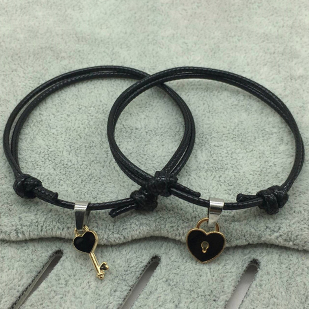 canaan 1 Pair Couple Bracelet Chic Adjustable Resin Key Heart Lock Chain Bangle for Dating