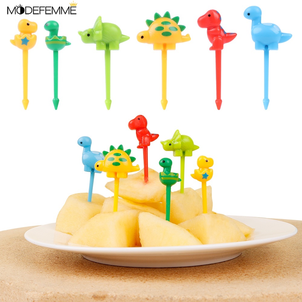 6pcs / set Garpu Buah / Dessert / Kue / Snack Bentuk Kartun Hewan Dinosaurus Untuk Dekorasi Pesta