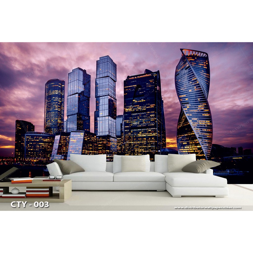 Wallpaper 3D Custom Dinding Pemandangan Kota Malam Hari City Light Gedung Tinggi