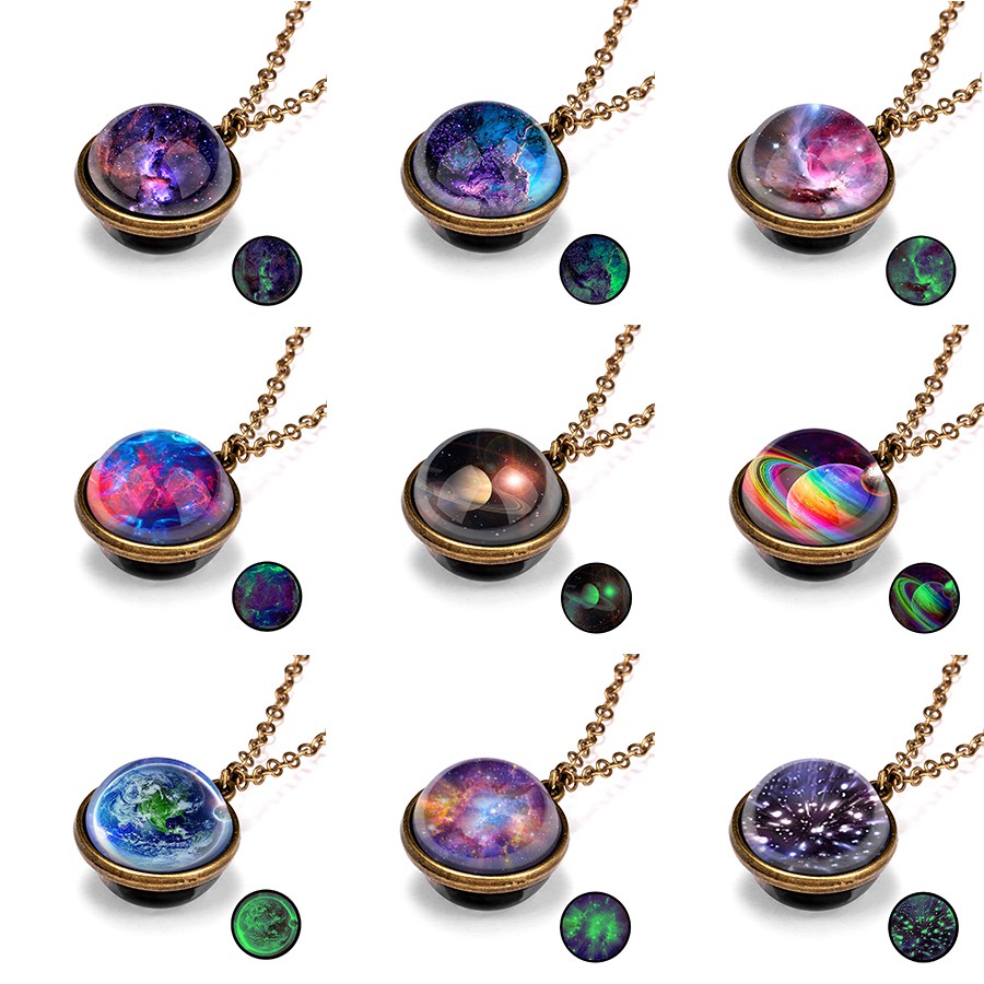 12 models Galaxy Nebula Universe Luminous Double-sided Retro Pendant Necklace Unisex Jewelry