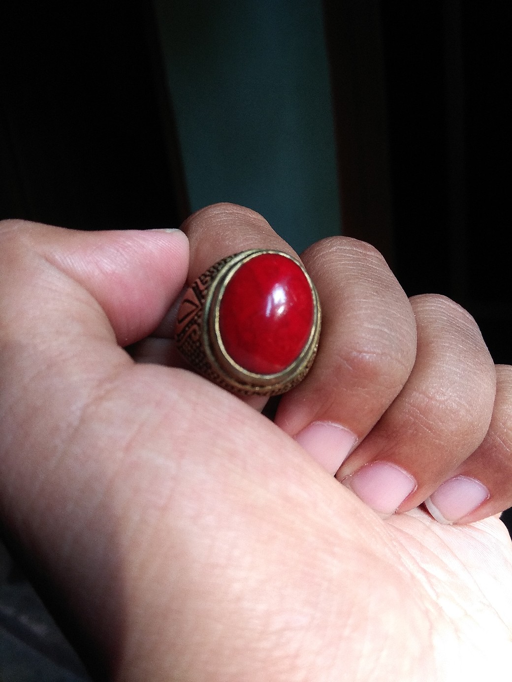 Red Coral Marjan Ring Kuning Sari