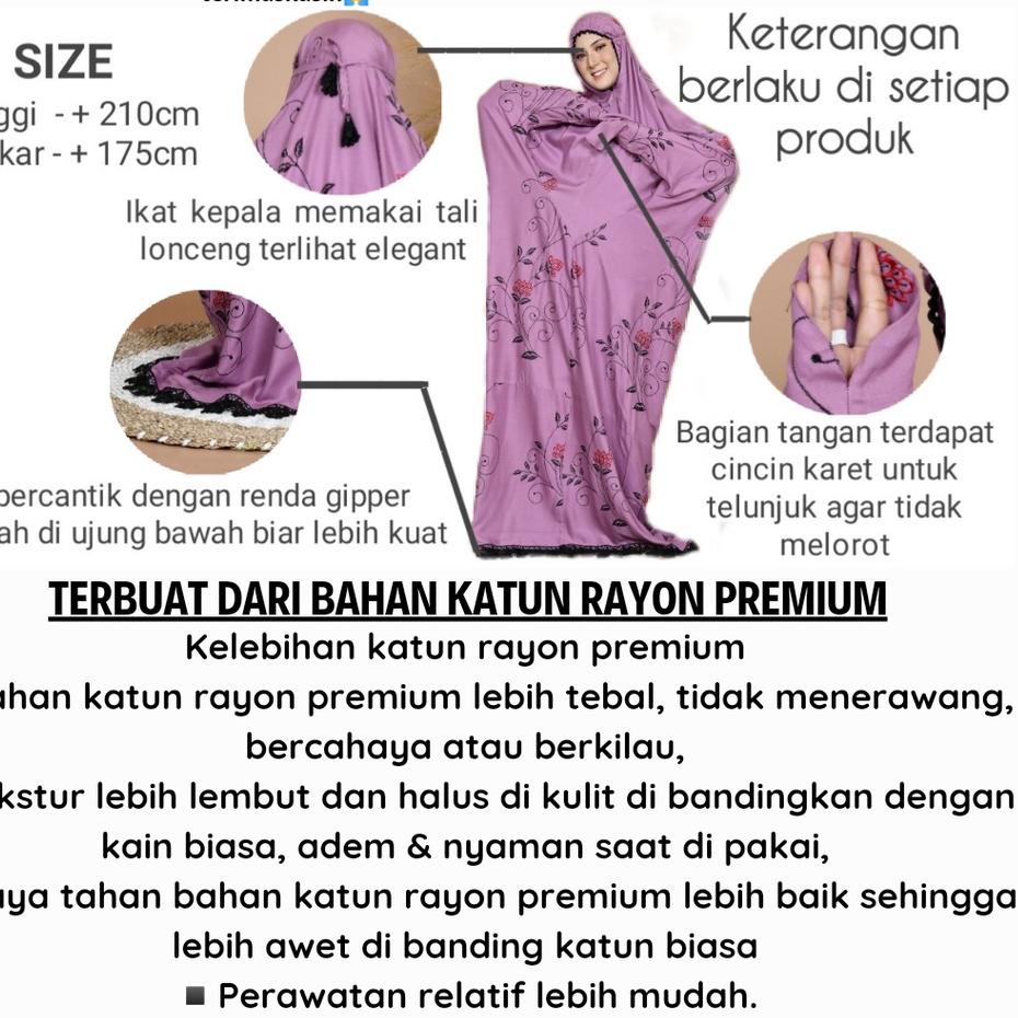 Mukena Terusan Dewasa Katun Rayon Bordir  Mawar Alifah mukenah terusan telekung mukena dewasa 