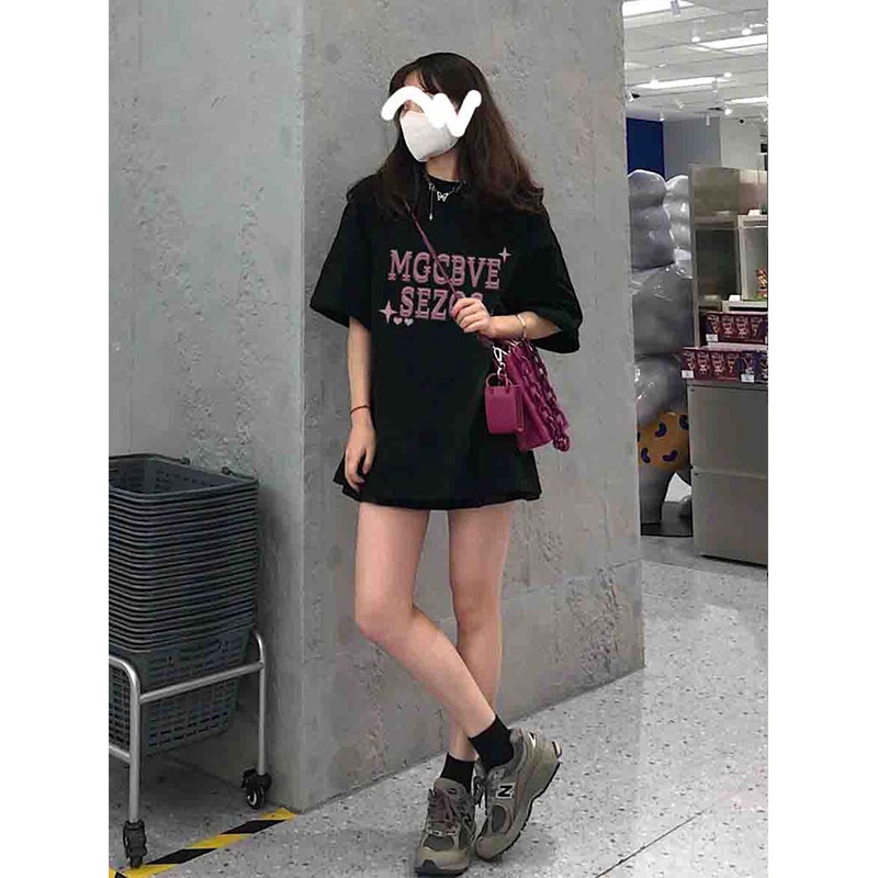 Kaos Atasan Wanita Lengan Pendek Oversize Printed T-shirt Baju Wanita Kekinian Korean Style/kaos atasan wanita/lengan pendek dicetak kaos hitam/atasan wanita