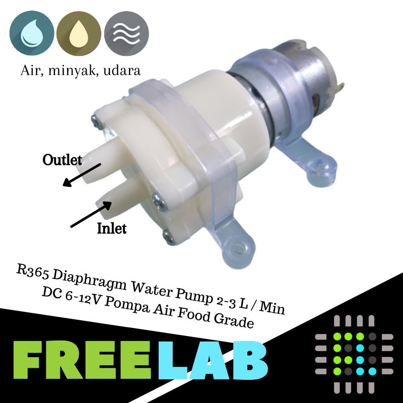 R365 Diaphragm Water Pump 2-3 L / Min DC 6-12V Pompa Air Food Grade