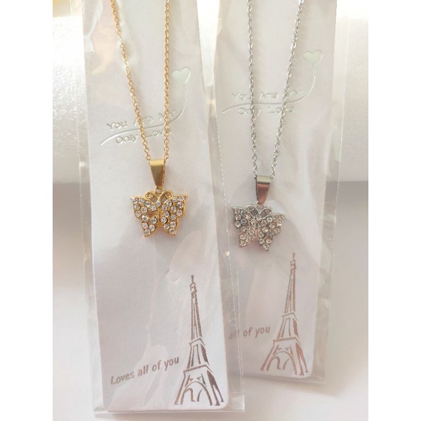 Kalung Set Liontin Permata Fashion Bahan Titanium Emas Dan Putih KX1