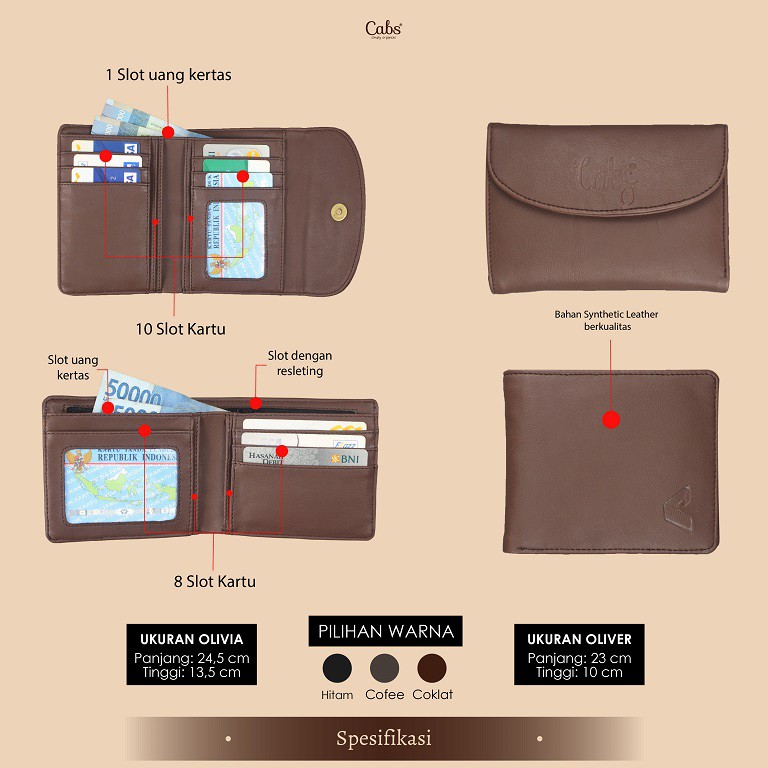 [ Ready Stock ]  Cabs Pocket Original Dompet Couple Series Bahan Kulit Tahan Air Murah