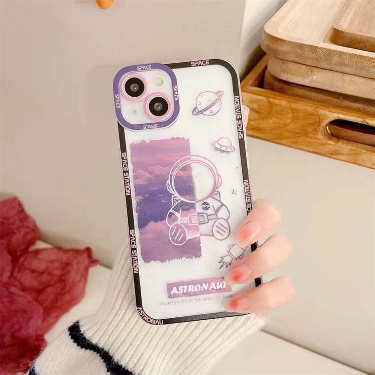 Soft Case TPU Transparan Motif Astronot Untuk Iphone 13 12 Mini 11 Pro X XR XS Max SE 2020 6 6S 7 8 Plus