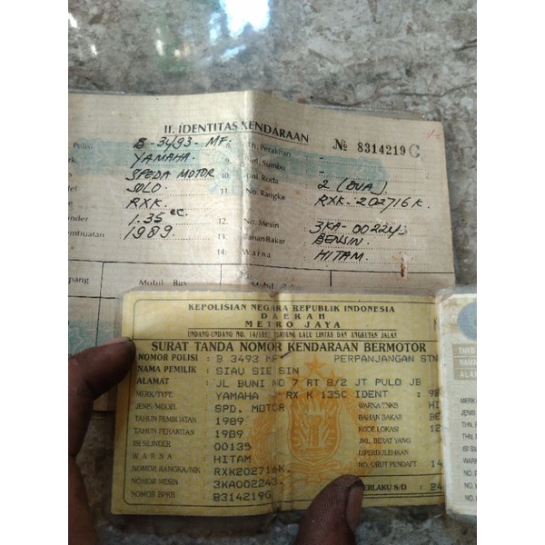 Dokumen rx king tahun 1989 plat B