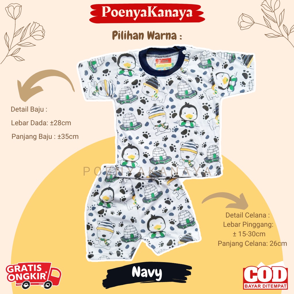 Setelan Baju Bayi Piyama Pendek PINGUIN Viori Size 6-18 Bulan STL45