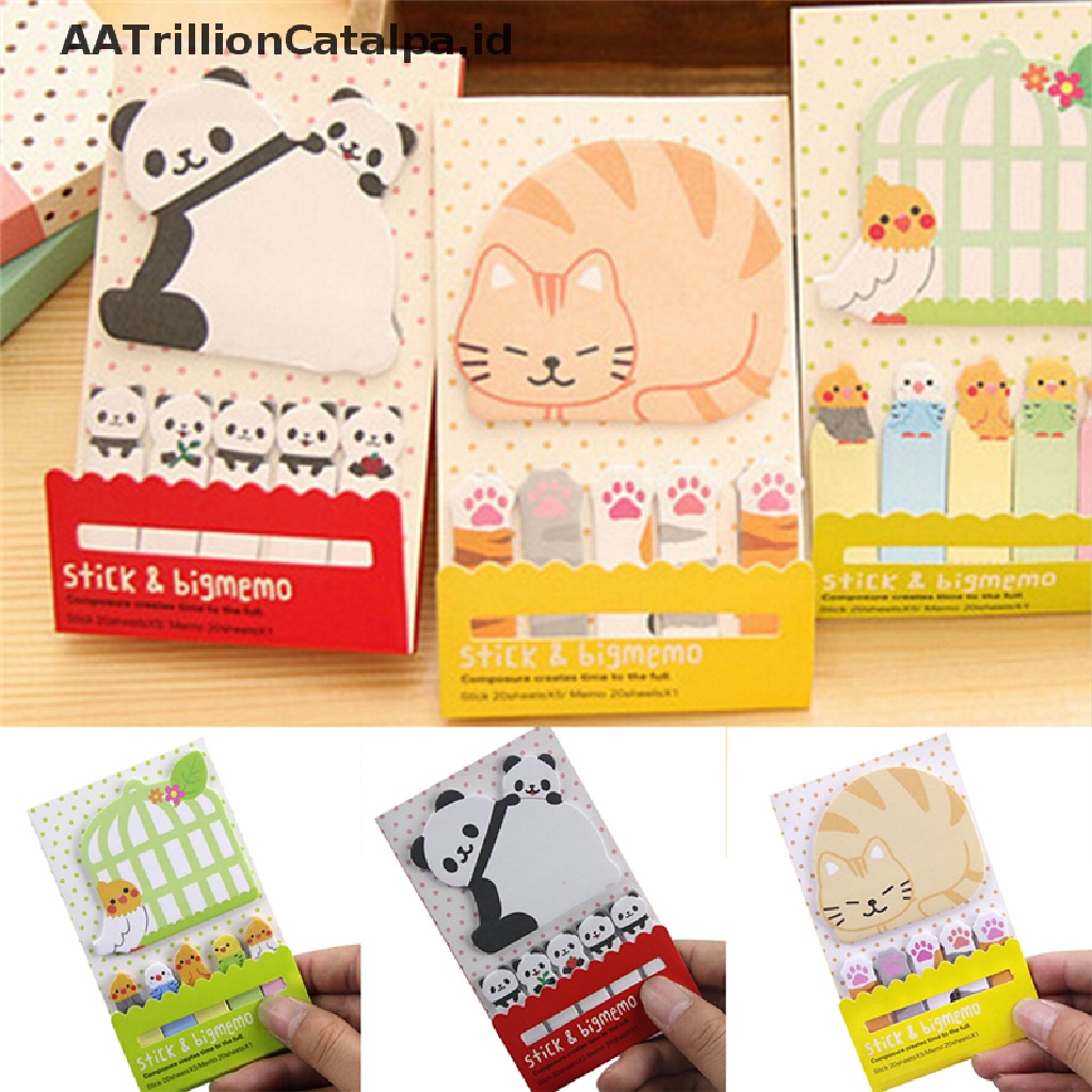 (AATrillionCatalpa) Sticky Note / Memo / Pembatas Buku Motif Kartun Panda / Kucing Lucu