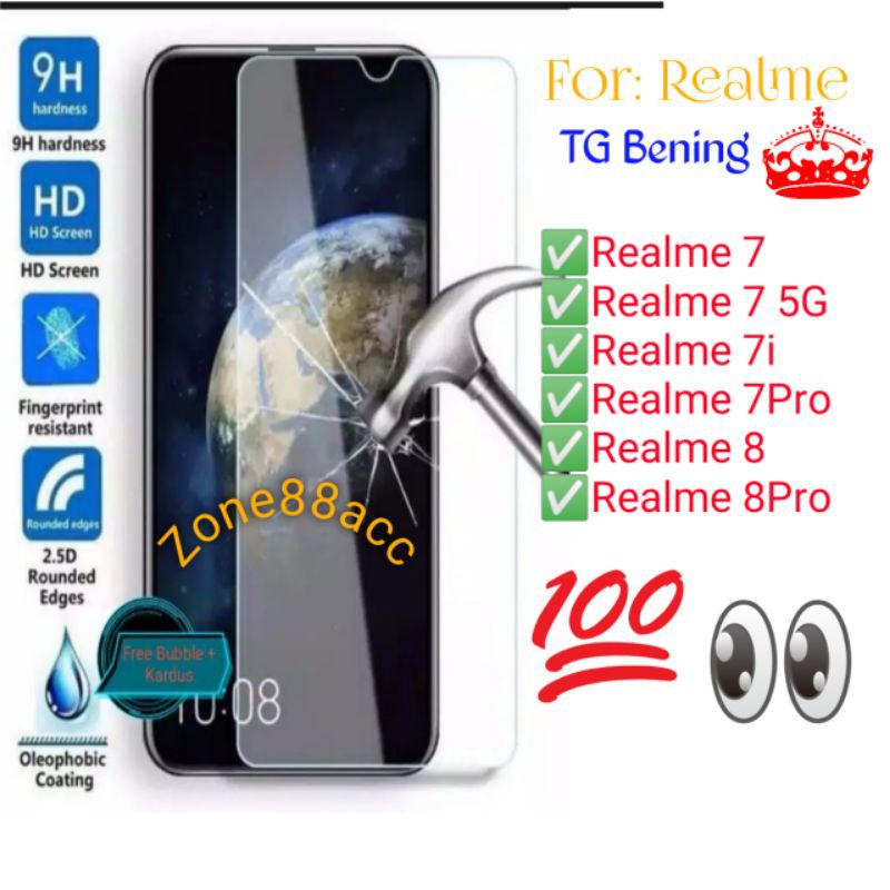 Realme 7 7i 7Pro 8 8Pro Pro Antigores Bening Tempered Glass Screen Guard protector TG High Quality