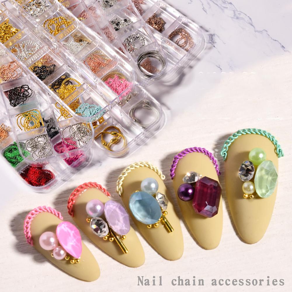 Mxbeauty 12 Grid / box Charms Rivets Metal Berlian Imitasi Untuk Dekorasi Nail Art